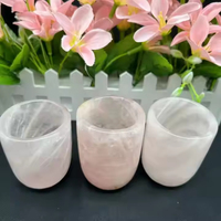 Tazas de cuarzo rosa de cristal natural hechas a mano, tazas de piedra curativa, accesorios de cocina y decoración del hogar, pieza maestra