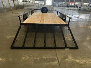 Remorque à plateau plat à 2 essieux, remorque utilitaire en acier avec plancher en bois et panneaux latéraux en maille, charge utile maximale 1001-2000 kg - Product Image 6