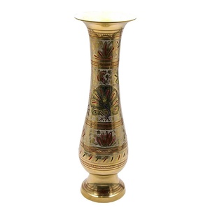 Vase à fleurs en laiton de haute qualité paon gravé multicolore avec finition polonaise pour la décoration de table et la décoration de table - Product Image 2