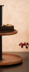 Modern 2 <b>Tier</b> Wooden <b>Cake</b> <b>Stand</b> With Matte Black Center Pole Round Wood Dessert <b>Stand</b> Minimalist Tiered <b>Cake</b> Pedestal Decor - Product Image 4