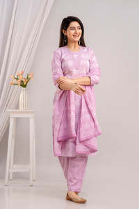 Ensemble Kurta en coton pur imprimé pour femmes, tenue décontractée quotidienne pour les fêtes, avec pantalon et dupatta, imprimé floral ethnique - Product Image 3
