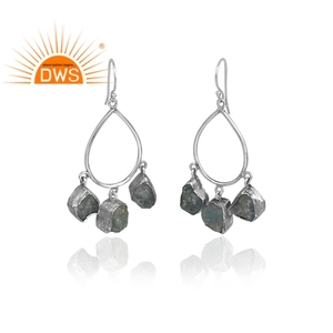 Dernier modèle Boucles d'oreilles en argent sterling oxydé avec pierres précieuses aigue-marine naturelles Fabricant de bijoux - Product Image 2