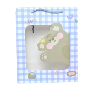 Sacs cadeaux transparents à motif de grille avant avec ours mignon, conception de lapin écologique, solutions d'emballage de fête réutilisables-(prune) - Product Image 1