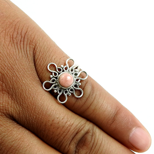 Rodocrosita natural Piedra preciosa 925 Plata esterlina Diseño único Anillo de flores Hecho a mano Diseño personalizado Fabricante de joyas India - Product Image 3