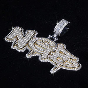 Colgante de Letra Personalizado con Diamantes de Moissanita y Plata de Ley 925, Estilo Hip Hop Lujoso, Totalmente Engastado, Venta al por Mayor - Product Image 1