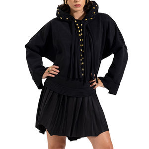 Sudadera de Manga Larga con Parches de Rayas Sueltas de Alta Calidad, Costura Exterior, Dobladillo Ancho, Sudadera con Capucha para Mujer - Product Image 6