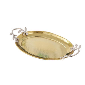 Premium Hammered Stainless Steel Snacks Serving Tray with Gold Leaf Handles Solid Polished Finish for <b>Catering</b> Factory Price - Product Image 4