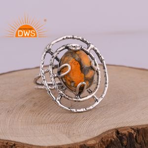 Anillo de plata de ley oxidada con esponja natural, joyería personalizada con piedras preciosas de Coral cruzadas, fabricante de joyería - Product Image 2