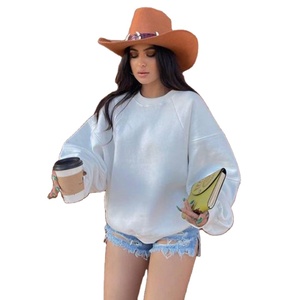 Sudadera informal para mujer con logotipo personalizado de lana bordada, cuello redondo liso, manga larga, talla grande, sudadera en blanco - Product Image 4