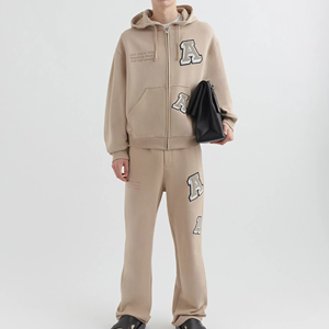 Ensemble de survêtement pour homme en coton 100% de haute qualité, avec impression numérique, sweat à capuche zippé en chenille et pantalon de survêtement, coupe oversize, décontracté, automne, couleur unie - Product Image 2