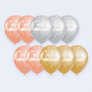 Palloncini Rotondi Metallizzati Oro 'Party Love' per Decorazioni di Compleanno, Confezione da 12 Pezzi - Product Image 2