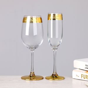 Verres à Boire à Base Épaisse Motif Clé Grecque Bord Doré : Flûtes à Champagne, Verres à Cognac, Highball, Rocks, Whisky et Vin Rouge - Product Image 5