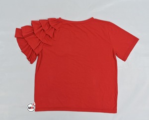 Haute qualité séchage rapide femmes coton T-Shirt respirant col à volants manches courtes imprimé décoration prix de gros - Product Image 2