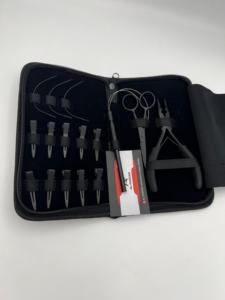 Kit d'outils de pinces d'extension de cheveux en acier inoxydable de qualité chirurgicale de couleur noire mate avec logo personnalisé en vente de gros - Product Image 2