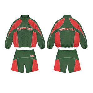 Conjunto corto de chaqueta cortavientos para gimnasio transpirable de ajuste relajado para hombre, conjunto corto de chaqueta cortavientos térmica de talla grande sólida estampada - Product Image 1