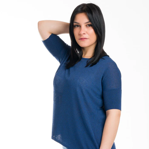 Mafalda femmes décontracté léger été pull régulier fabriqué à la main italie Viscose plat tricoté pull nœud col côtelé - Product Image 6