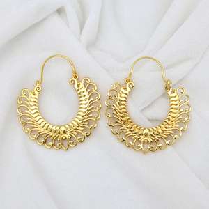 Chunky Hammered Creole Hoops 18K Gold Plated Big <b>Thick</b> Brass Earrings Tribal Geometric Fashion Bohemian Ear Jewelry for Women - Product Image 6