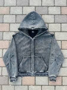 Vente en gros de sweat-shirts à capuche surdimensionnés pour hommes, lavage à l'acide, épaules tombantes, coupe ample, poids lourd, hip-hop, anti-déchirure, 100% coton, broderie - Product Image 4