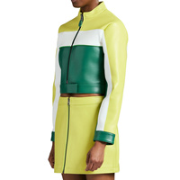 Conjunto de Chaqueta y Falda de Invierno para Mujer, en Cuero de Oveja, con Bloques de Color Personalizados, Reversible, Talla Grande, Acolchado, Impermeable, con Cierre y Cuello Alto