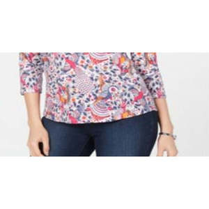 Top da Donna Charter Club XL in Cotone Pima Stampato con Scollo a Barca, Fantasia Floreale Multicolore, Asimmetrico, con Logo Ricamato, in Maglia Satinata - Product Image 3