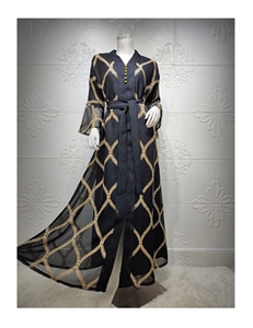 Robe longue en lin pour femmes, broderie à carreaux, Jalabiya, Abaya, arabe, soirée, Ramadan, marocain, Kaftan, Robe musulmane - Product Image 5