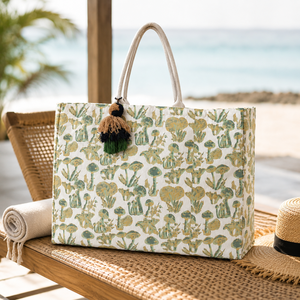 12oz Natural <b>Canvas</b> Large Womens Beach Tote Bag 57x42x19cm Gold Mushroom Print Custom Logo OEM ODM Wholesale Fashion Shopper Bag - Product Image 2