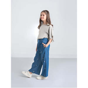 Pantalon Palazzo en Jean Taille Haute à Coupe Droite et Jambes Larges à Motifs Floraux pour Femme, OEM ODM, en Toile Respirante, Collection Printemps, Vente en Gros - Product Image 3