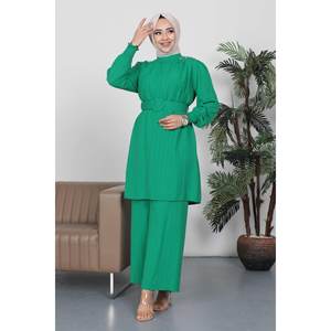 Conjunto de Cinturón con Detalles en Piedra Verde 87785, Top Midi Casual de Manga Larga con Cuello Redondo y Corte Regular - Product Image 4