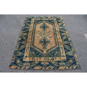 Alfombra clásica de lana azul Beige de 4,4x6,3 pies, diseño de retazos rectangulares turcos hechos a mano para adolescentes, tamaño grande para látex de vida - Product Image 1