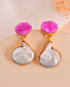 Nouvelles boucles d'oreilles personnalisées à la mode en perles d'eau douce Sugar Druzy Boucles d'oreilles en pierre naturelle Luxe au meilleur prix - Product Image 2