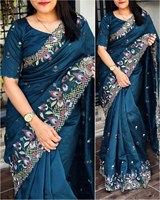 Blus Saree Tradisional India Selatan Modern Musim Dingin Musim Panas, Buatan Tangan, Motif Bunga Mewah, Bulu Imitasi Multi Warna, Logo Kustom