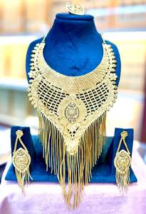 Elegant <b>Gold</b>-Plated Floral Pendant <b>Choker</b> Necklace Set with Matching Earrings | Bridal & Festive Jewelry Model 23147 - Product Image 5