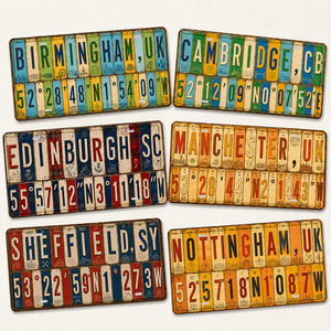 Letrero Metálico Vintage de Matrícula de Ciudad del Reino Unido, Letrero Metálico Rústico Retro, Decoración de Pared para <span class=keywords><strong>Bar</strong></span> o Garaje, Estilo Antiguo - Product Image 1