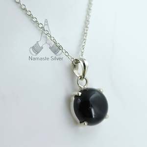 Collier pendentif artisanal en argent sterling 925 avec pierre précieuse onyx noir en forme de boule, topaze pierre de naissance de juillet, cadeau pour elle - Product Image 6