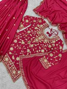 Haute qualité pur Chyon soie Salwar costume lourd broderie séquence travail traditionnel indien et pakistanais vêtements pour les fêtes - Product Image 6