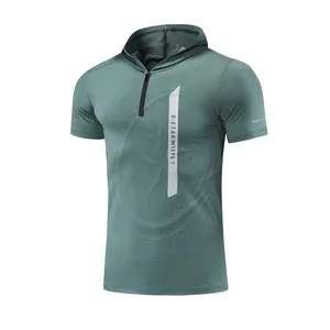 Camiseta de fútbol con gorra, ropa deportiva, camisetas ajustadas para correr para hombre, camiseta de manga corta para correr para hombre, camiseta de gimnasio para hombre