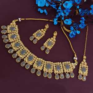 Joyería India gargantilla Kundan cristal collar pendientes Maang Tikka cabeza cadena Bollywood Boda nupcial conjunto - Product Image 2