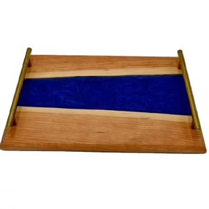 Elegante bandeja de servicio de madera de acacia hecha a mano mango de Metal de resina transparente regalo de cocina decorativo único para té comida rápida boda - Product Image 2