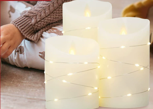 Bougies sans flamme scintillantes TOOWIN bougie pilier de cire véritable ivoire avec guirlandes lumineuses intégrées bougies Led à piles - Product Image 6