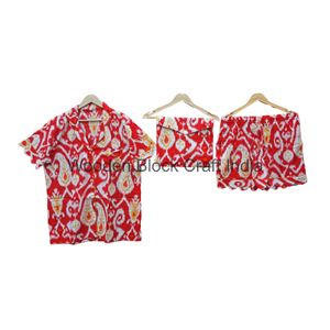 Conjunto Kangura de pijama de algodón hecho a mano con estilo indio, ropa de noche corta Vintage con estampado de bloques de mano para mujer para otoño - Product Image 1