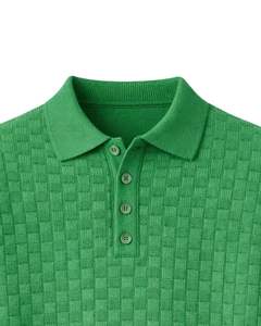 Suéter Polo de Punto con Textura de Gofre para Hombre, Manga Larga, Cuello con Botones, Informal, para Invierno, en Verde Brillante, para Venta al por Mayor - Product Image 5