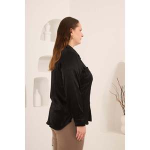 Blusa de Satén con Estampado de Piedras Negras para Mujer, Talla Grande, Marca RMG - Elegante Camisa de Poliéster Tejido para Primavera/Verano - Product Image 3