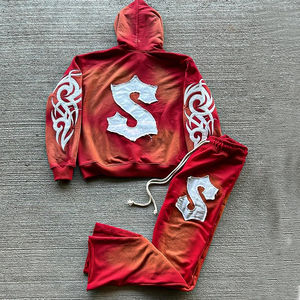 Ensemble survêtement homme streetwear personnalisé, 500 g/m², coupe ample, effet vieilli, patchwork, pantalon évasé et sweat à capuche - Product Image 2