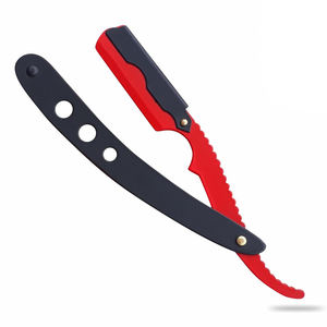 Rasoir de salon de coiffure à bord droit rouge/noir en acier inoxydable 100% avec 10 lames BY SHAVETTE RAZORS & CO - Product Image 1