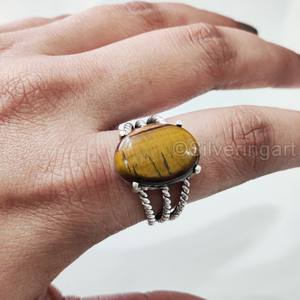 Bague pour femme en argent sterling 925 avec pierre naturelle œil de tigre, 3 bandes torsadées style bohème, bijou fait main, cadeau de Noël oriental - Product Image 4