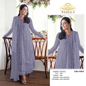 Traje de Alta Calidad de Georgette Pesada Pakistaní con Bordado de Lujo, Conjunto de 3 Piezas para Ropa Étnica Disponible al Mejor Precio - Product Image 4