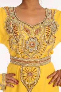 Yellow embroidered georgette islamic <b>kaftan</b> - Product Image 3