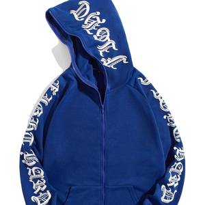 Sudadera con capucha con cremallera de cara completa para hombre del fabricante personalizado ropa informal estilo Hip Hop bordado Logo Puff estampado invierno patrón sólido con capucha - Product Image 1