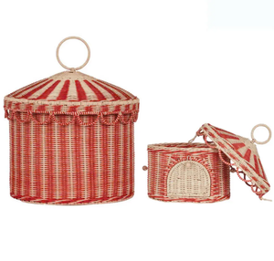Ensemble de 2 paniers en rotin pour enfants Candy Stripe House Panier de rangement en osier pour enfants Organisateur décoratif - Product Image 5