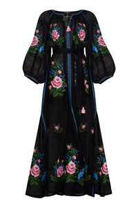 เดรส Maxi Boho แขนสั้นคอเหลี่ยมสำหรับผู้หญิงเดรสแขนสั้นปักลายสไตล์โบฮีเมียน - Product Image 2